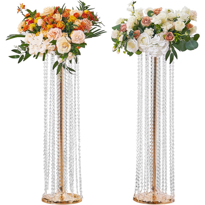 foto del prodotto mophorn 2 pezzi 35,43 pollici 90 cm di altezza supporto per fiori da matrimonio in cristallo. centrotavola di lusso. vaso in cristallo dorato con