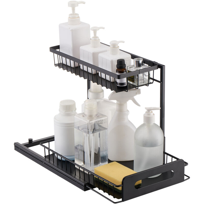foto del prodotto mophorn 2 tier pull out cabinet organizer 10,7 w x 14,2 d soluzione di stoccaggio sotto il lavandino. organizer per cassetti estraibili.
