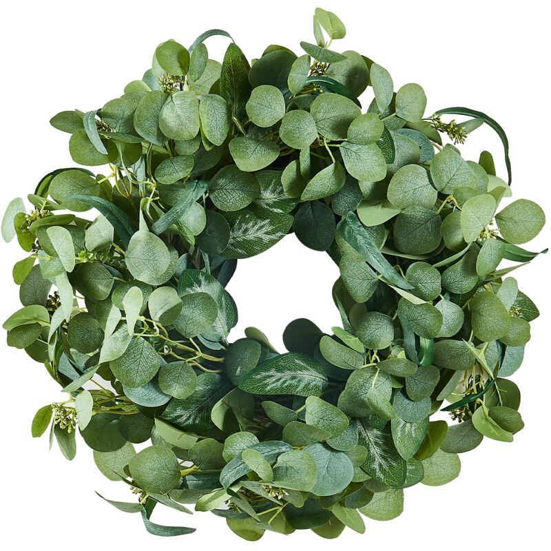 foto del prodotto mophorn 26 pollici corona decorativa artificiale, verde, foglie di eucalipto, bacche, steli spinosi, parete domestica interna esterna per tutto