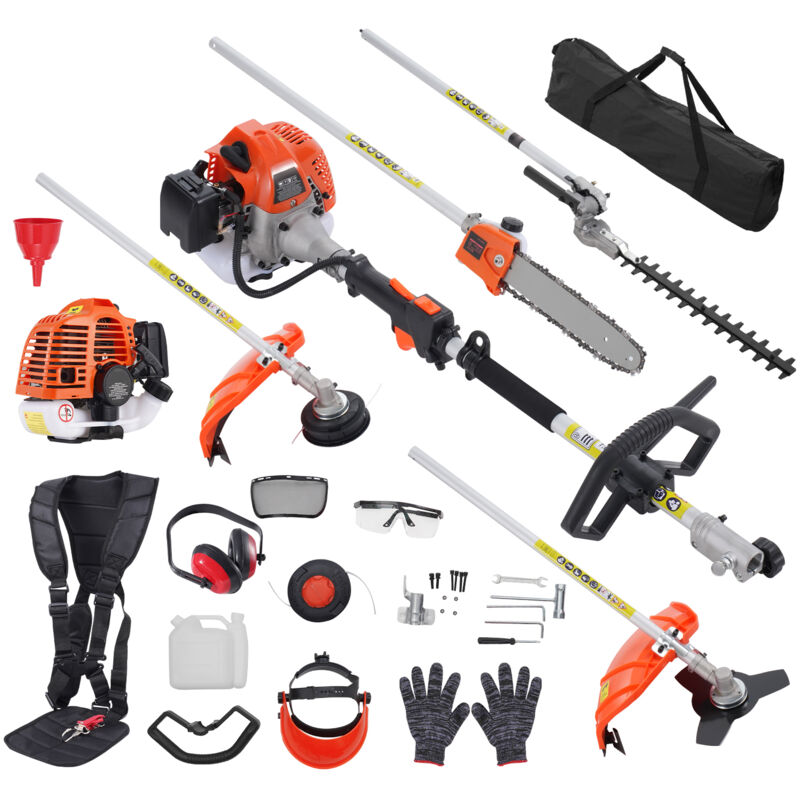 foto del prodotto mophorn 26cc 5 in 1 multi functional trimming tools, gas hedge trimmer, weed eater, edger, pole saw chainsega pruner con asta di prolunga