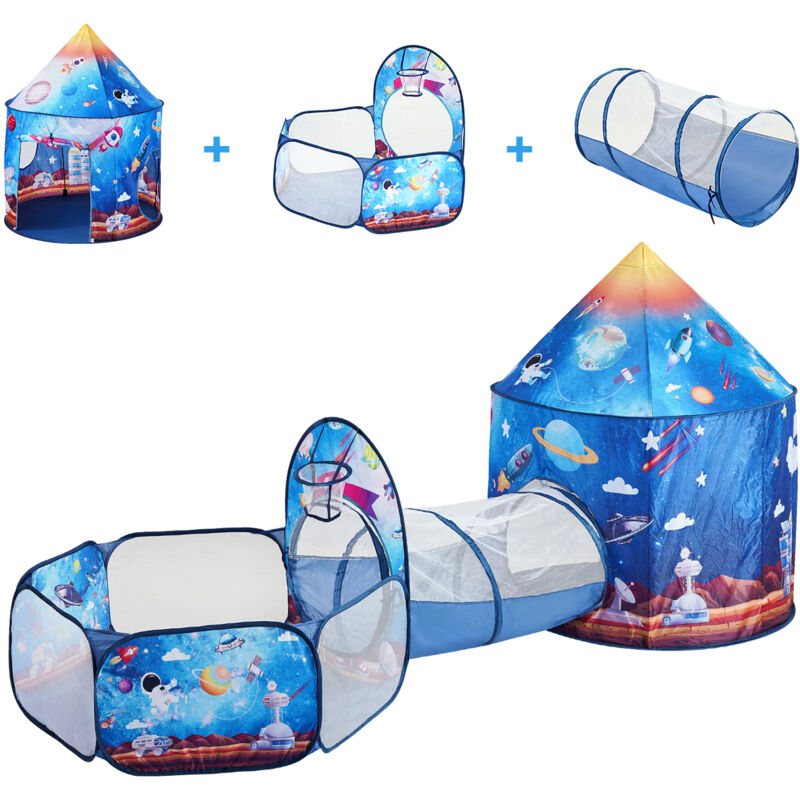immagine 0 del prodotto mophorn 3 in 1 tenda da gioco per bambini con tunnel, casetta pop up per interni per bambini piccoli, tema razzo blu reale, include borsa per il