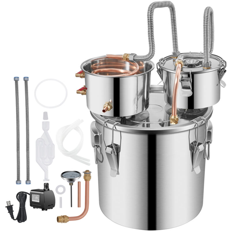foto del prodotto mophorn 30l distillatore d acqua, alambicco in acciaio inox con tubo di rame, kit per la produzione di birra in casa, termometro incorporato, pompa