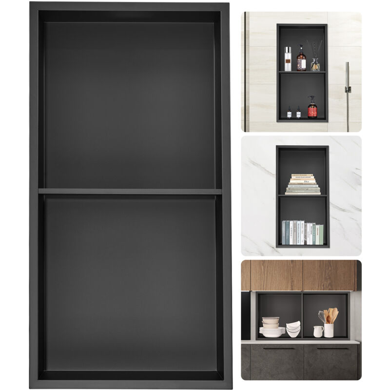foto del prodotto mophorn 33,02 x 63,5 cm nicchia per doccia senza piastrelle in acciaio inox 304, ripiani doppi da incasso a parete, nicchia moderna impermeabile e