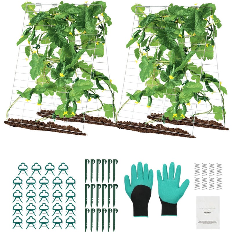 foto del prodotto mophorn 35 x 55 set traliccio pieghevole per cetrioli, supporto da giardino in metallo per piante rampicanti, pomodori, zucca, letto rialzato,