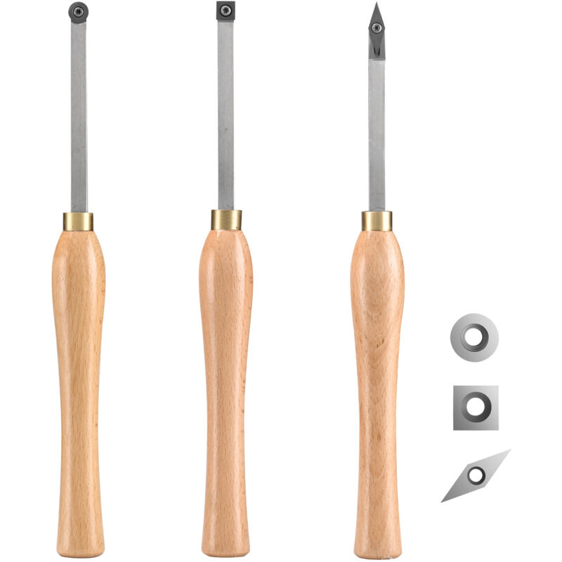 foto del prodotto mophorn 3pcs set di scalpelli per tornio per lavorazione del legno, utensili da tornitura con punta in carburo e lame in acciaio, include una