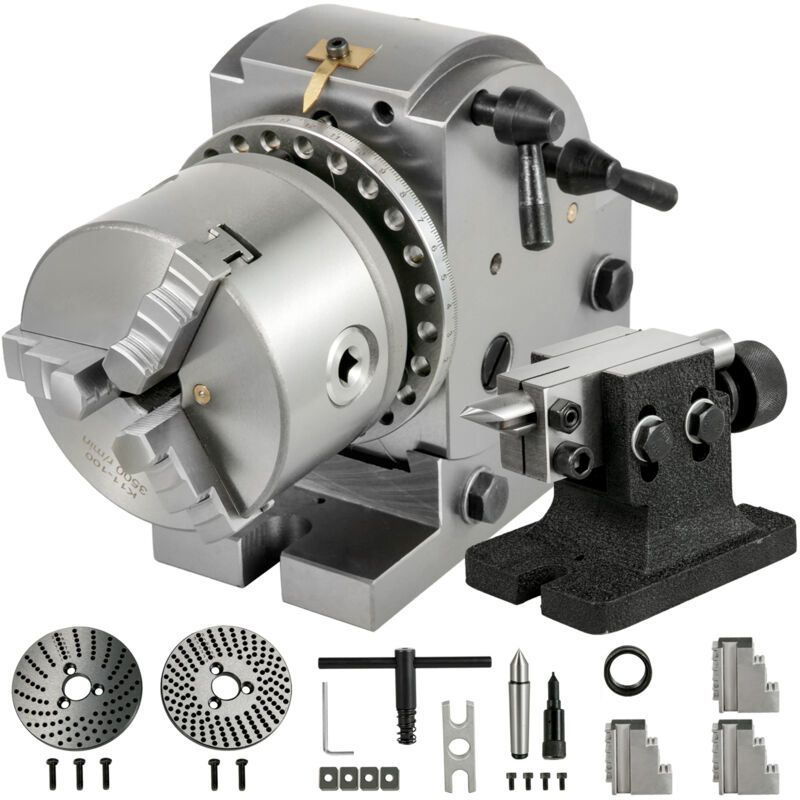 foto del prodotto mophorn 4 pollici testa di indicizzazione fresatura 100mm testa di divisione semi universale con mandrino a 3 griffe, piastre di indicizzazione e