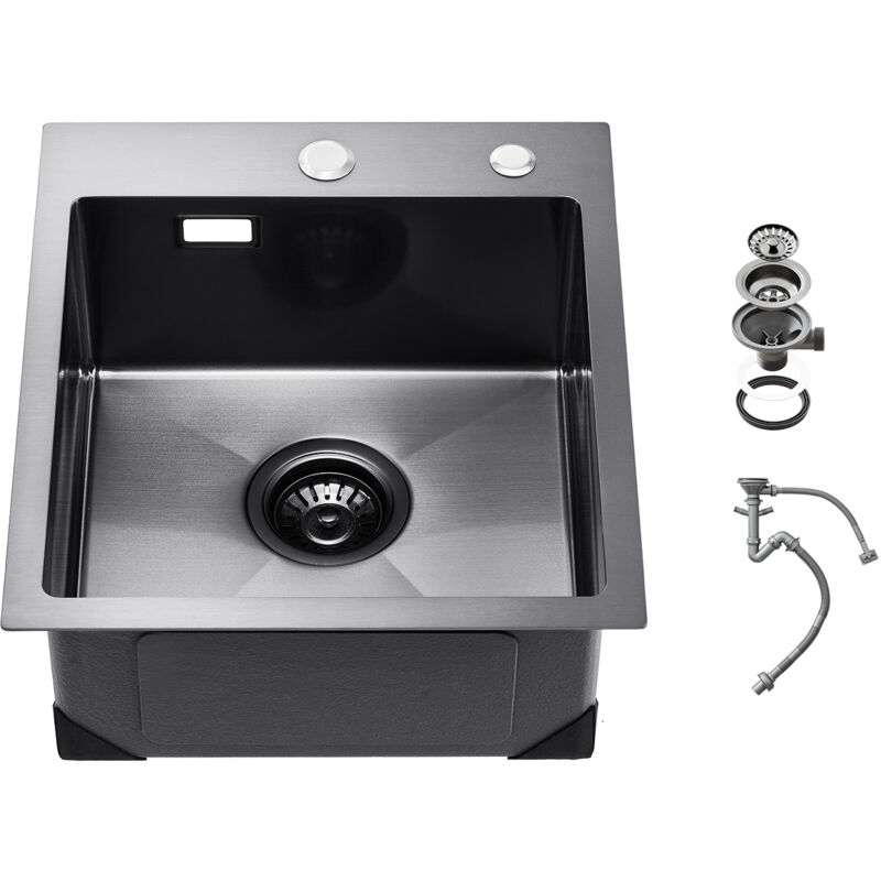 foto del prodotto mophorn 40cm lavello da cucina postazione di lavoro, lavello da incasso in acciaio inox 304, lavello da fattoria a una vasca con accessori, nero