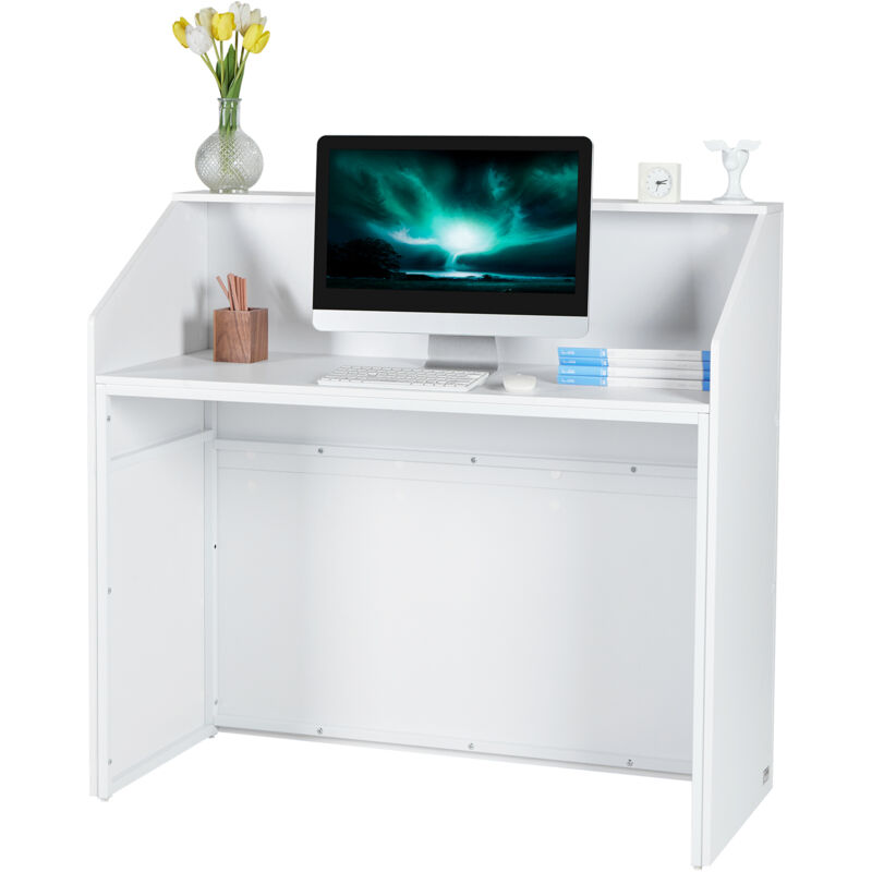 foto del prodotto mophorn 46,46 pollici bancone reception, tavolo da bancone anteriore rettangolare, bancone cassa per ufficio e vendita al dettaglio, per hall,