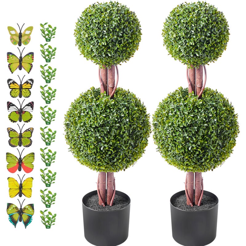 foto del prodotto mophorn 48 pollici artificial boxwood topiary tree set, 2 pezzi. design a doppia palla con foglie extra, vaso e piccola decorazione.
