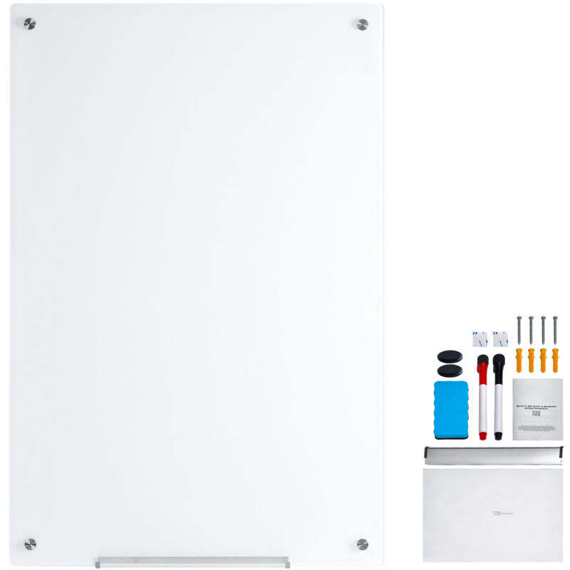 foto del prodotto mophorn 48 x32 lavagna magnetica in vetro, lavagna senza cornice cancellabile a secco, montaggio a parete, con vassoio per pennarelli, cancellino