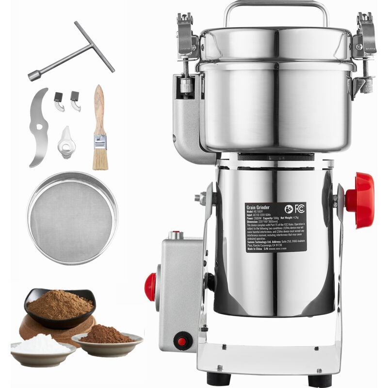 foto del prodotto mophorn 500g mulino elettrico per cereali, 2000w ad alta velocit , acciaio inossidabile, per cereali secchi, spezie, cereali, caff , mais, pepe,