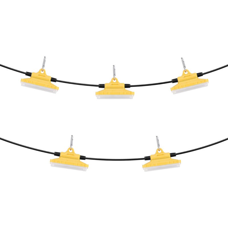 foto del prodotto mophorn 50ft luci da cantiere, 75w 7500lm, 5 pezzi luce da lavoro, ip65 impermeabile, ganci per appendere, illuminazione temporanea per uso interno