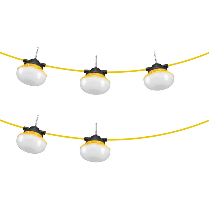 foto del prodotto mophorn 50ft luci da costruzione, 50w 5000lm, ip65 impermeabile,5 lampadine per un set, collegabili fino a 10 set