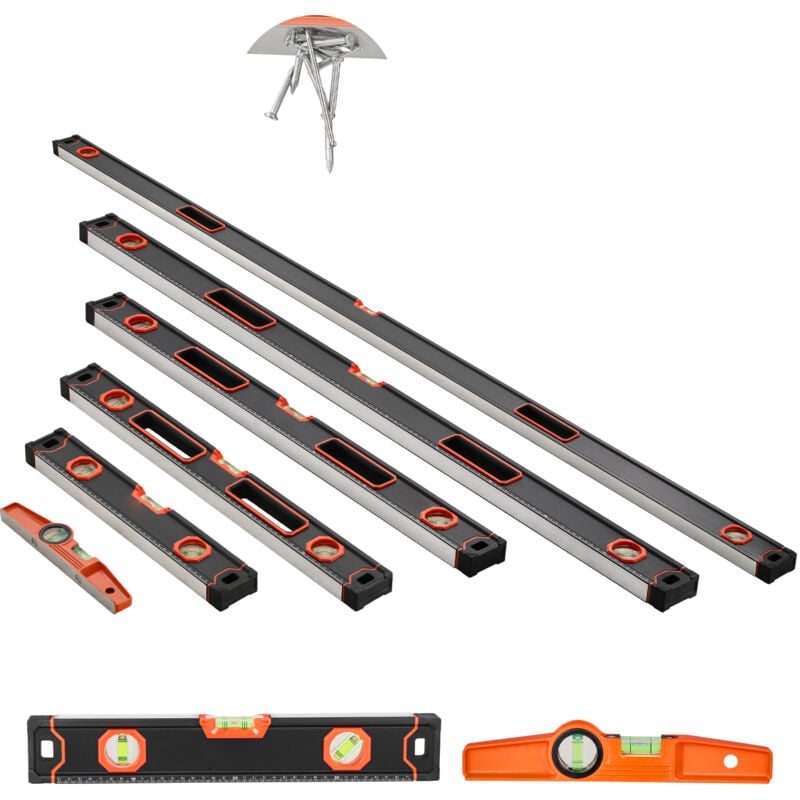 foto del prodotto mophorn 6 pezzi torpedo level set livelle a scatola da 78 48 32 24 16 10 pollici, livella magnetica in lega di alluminio antiurto con scala