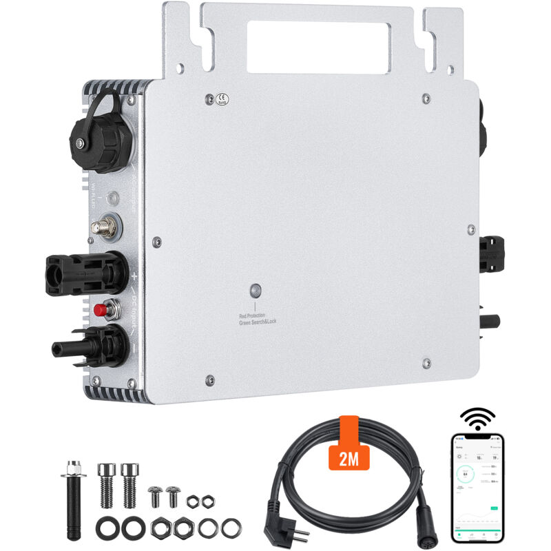 foto del prodotto mophorn 600w micro inverter solare a rete, lega di alluminio impermeabile ip67, tensione di esercizio dc18 50v, antenna wifi e cavo di