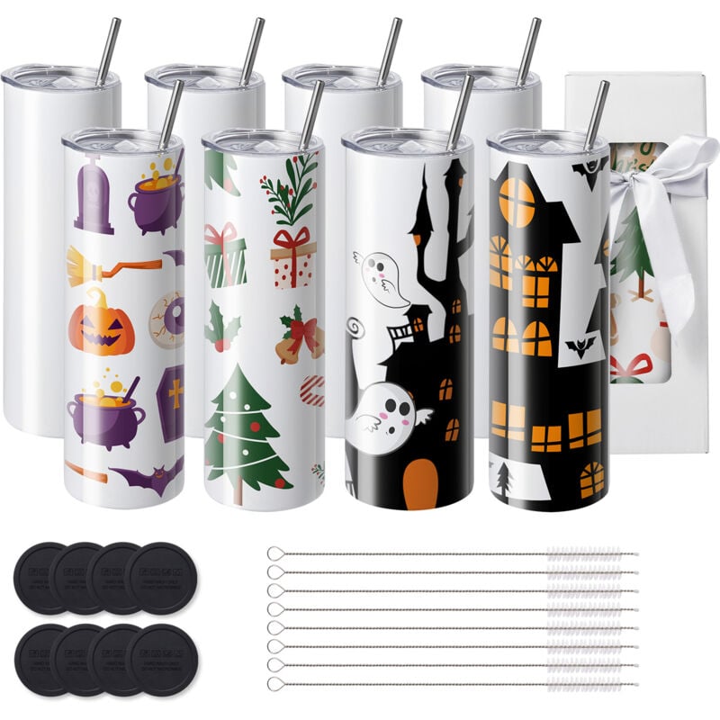 foto del prodotto mophorn 8 confezioni di bicchieri per sublimazione dritti, 30 oz, acciaio inossidabile, personalizzabili con accessori e confezione regalo