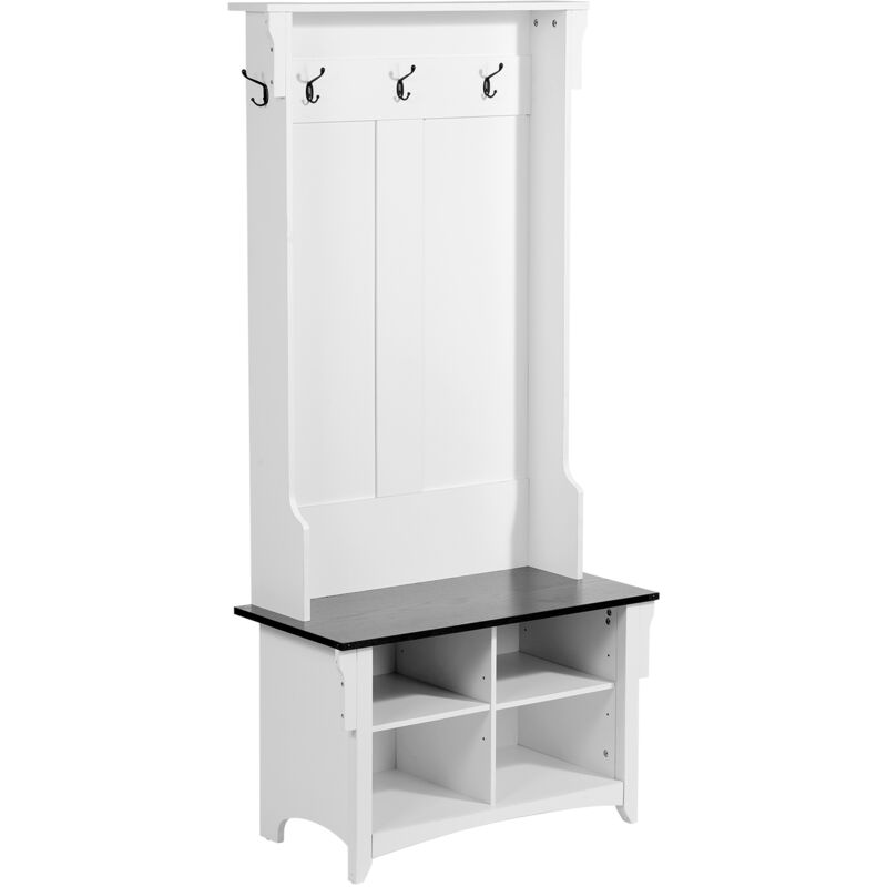 foto del prodotto mophorn albero della sala albero da ingresso in legno bianco con panca, scarpiera, attaccapanni, ripiani regolabili, 5 ganci e 4 cassetti per