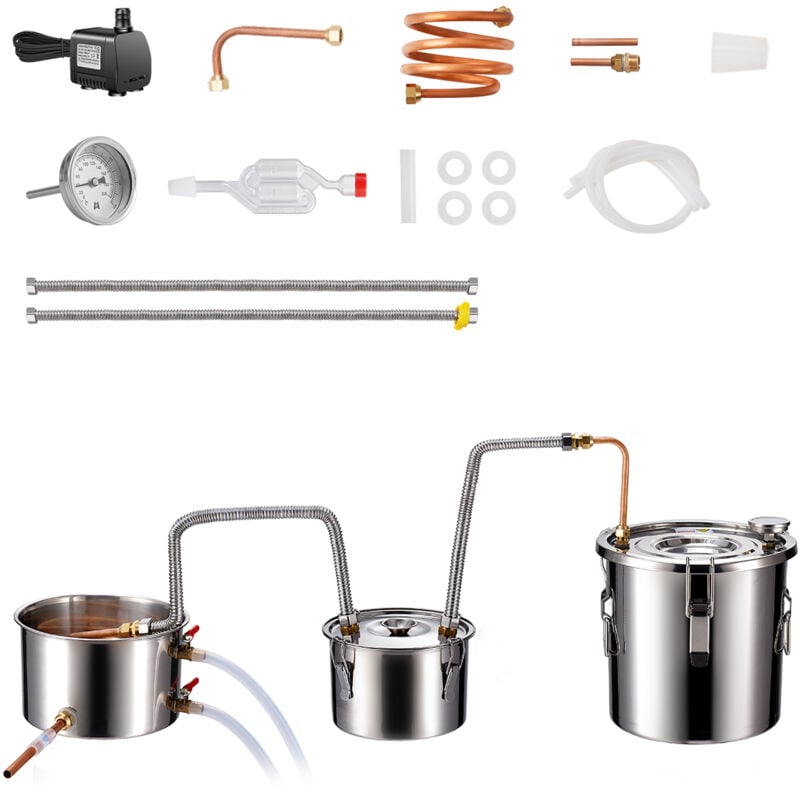 foto del prodotto mophorn alcohol still, distillatore di alcol in acciaio inossidabile da 3 galloni 11,4 litri con serpentina in rame per raffreddamento rapido. kit