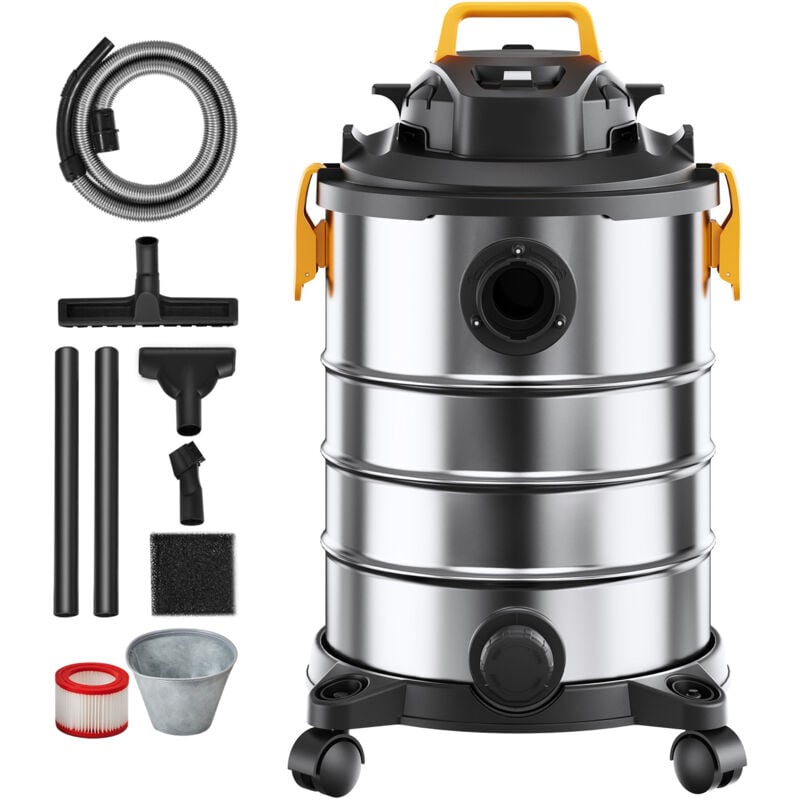 foto del prodotto mophorn aspirapolvere per umidi secchi 30 l, aspirapolvere portatile in acciaio inox per officina garage, 6 hp max, aspirazione con ugello,