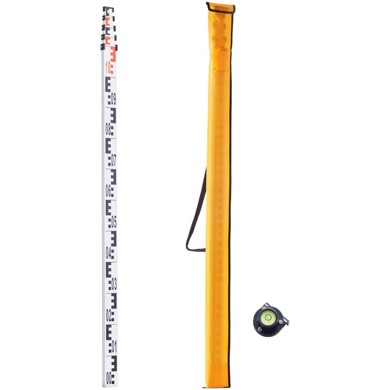 immagine 0 del prodotto mophorn asta di misurazione 5 m asta di misurazione telescopica metrica in alluminio, scala bifacciale in cm mm asta di livellamento, livella a
