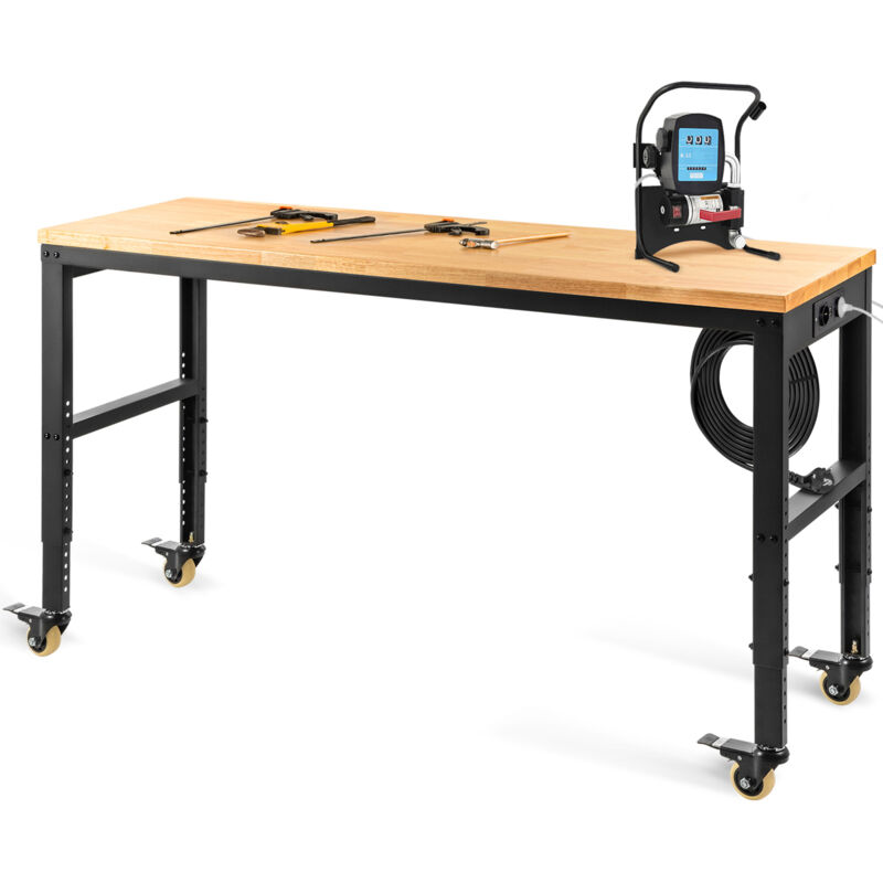 foto del prodotto mophorn banco da lavoro ad altezza regolabile, 122cm l x 61cm p x 104cm h, tavolo da garage con capacita di 720kg e prese di corrente, piano in