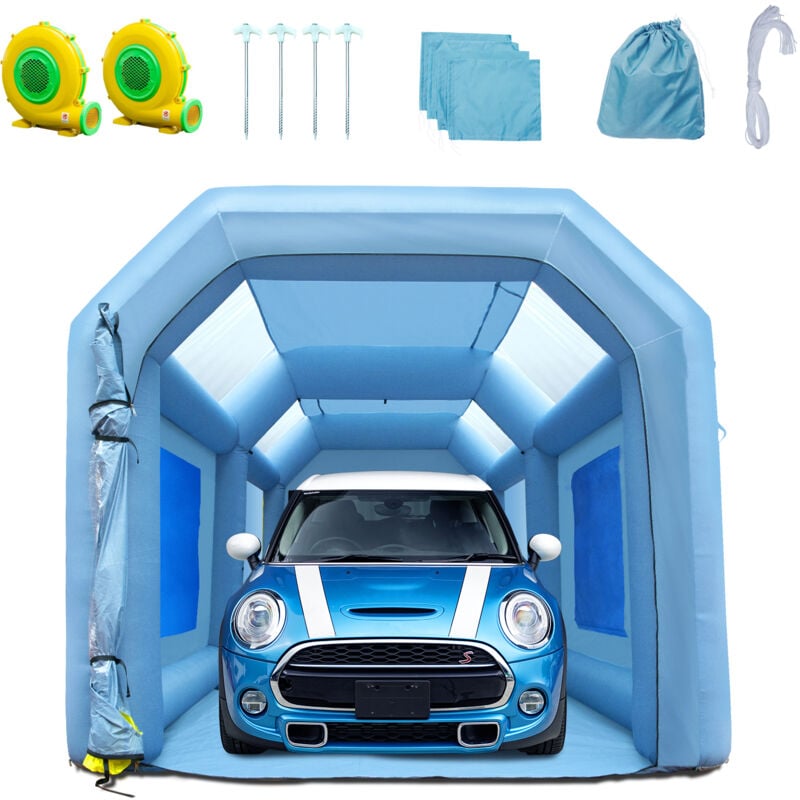 foto del prodotto mophorn cabina di spruzzo gonfiabile 20x10x8ft tenda per verniciatura auto con sistema di filtraggio e 2 soffianti