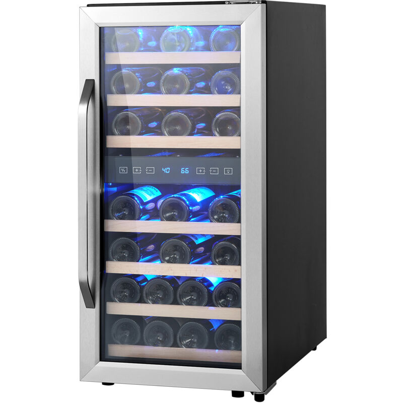 foto del prodotto mophorn cantinetta per vini capienza da 33 bottiglie, cantinetta portabottiglie doppia zona, frigo con raffreddamento ad aria circolante controllo