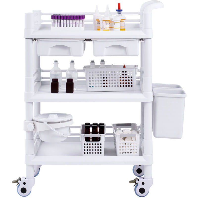 foto del prodotto mophorn carrello da laboratorio 3 ripiani, carrello da laboratorio 4 ruote, carrello medico mobile in materiale pp, carrello da laboratorio con 3