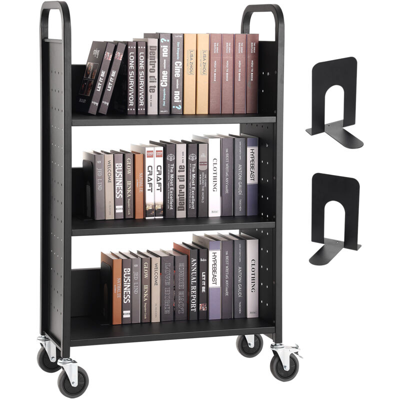 foto del prodotto mophorn carrello per libri, capacit 330 libbre, carrello per biblioteca con ruote 31,1 x 15,2 x 49,2 , ripiani a l monofacciali, ruote