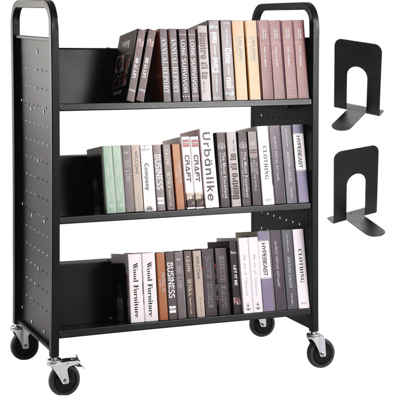 foto del prodotto mophorn carrello porta libri. capacit 330 libbre. 39,4 x 20,1 x 49,2 . ruote mobili con bloccaggio. ripiani a forma di w su entrambi i lati. per