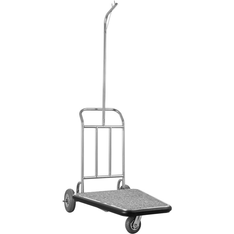 foto del prodotto mophorn carrello portavaligie per hotel, capacit di carico 272 kg, struttura in acciaio inossidabile con 3 ruote, superficie in moquette grigia e