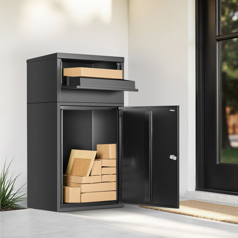 foto del prodotto mophorn cassetta per consegna pacchi da esterno, cassetta postale 909 mm con serratura, realizzata in acciaio zincato con design antifurto, ideale