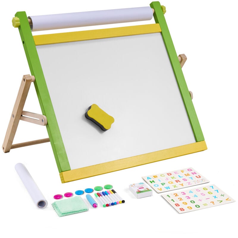 foto del prodotto mophorn cavalletto da tavolo per bambini, cavalletto da disegno 3 in 1 in legno a doppia faccia per bambini con lavagna magnetica, lavagna, rotolo