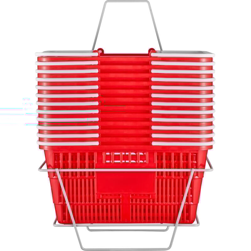 foto del prodotto mophorn cestini per la spesa set di 12 cestini in plastica resistente rossa da 21 litri con manico e supporto per la spesa. questi cestini per la