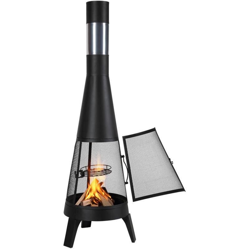 foto del prodotto mophorn chiminea ad alta tolleranza 508 mm braciere a legna da esterno, camino conico per barbecue e riscaldamento, con griglia a maglie e