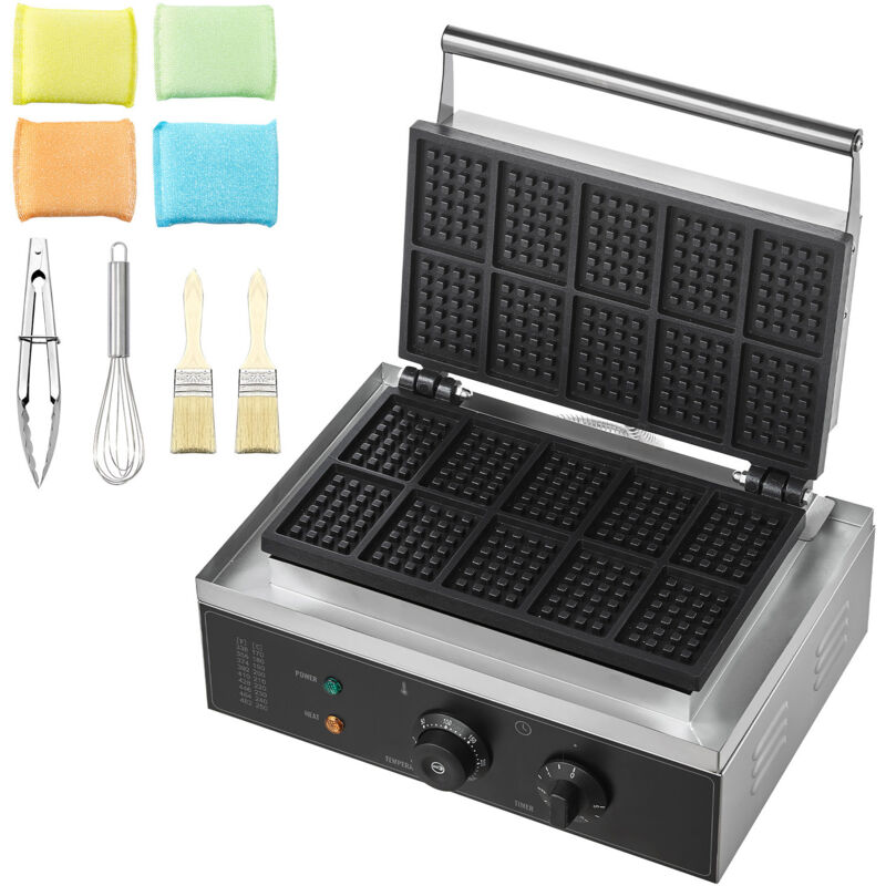 foto del prodotto mophorn commercial waffle maker, 10 pezzi rettangolari, 1550 w in acciaio inossidabile antiaderente, controllo della temperatura e del tempo,