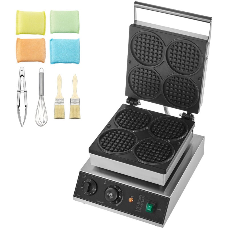 foto del prodotto mophorn commercial waffle maker, 4 pezzi rotondi, 1750 w in acciaio inossidabile antiaderente, controllo della temperatura e del tempo, per
