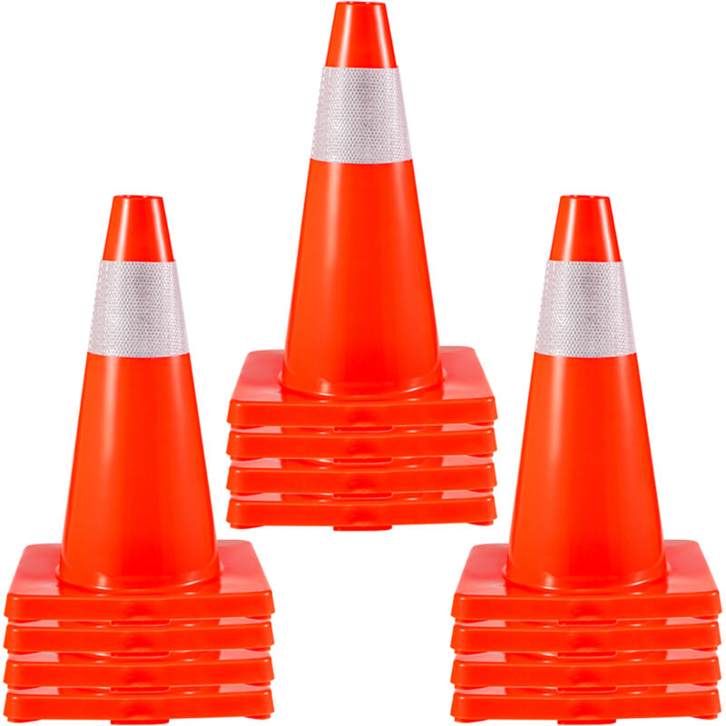 foto del prodotto mophorn coni traffico stradali di sicurezza, base in pvc, 18 con base in pvc, coni traffico arancione con collari riflettenti, coni da costruzione