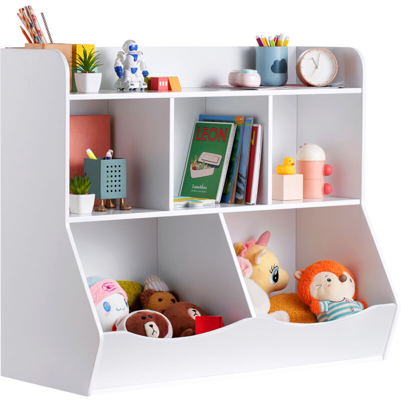 foto del prodotto mophorn contenitore per bambini in legno. organizzatore da 5 scomparti con libreria. per la cameretta dei bambini, sala giochi. mobiletto bianco