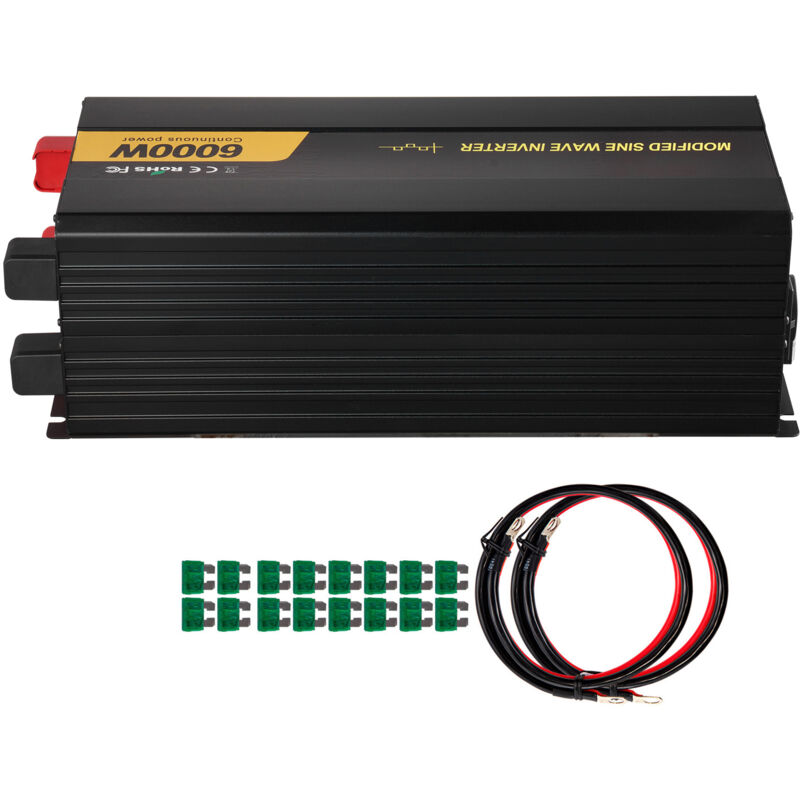 foto del prodotto mophorn convertitore di potenza, 6000w convertitore a onda sinusoidale modificata dc 12v a ac 230v con schermo lcd, telecomando, indicatori led