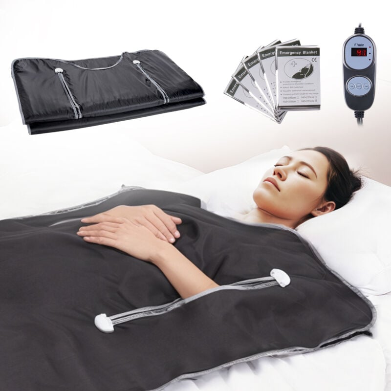 foto del prodotto mophorn coperta da sauna riscaldamento tessuto oxford 180x80cm controllo della temperatura timer, coperta per sauna a infrarossi fori per le