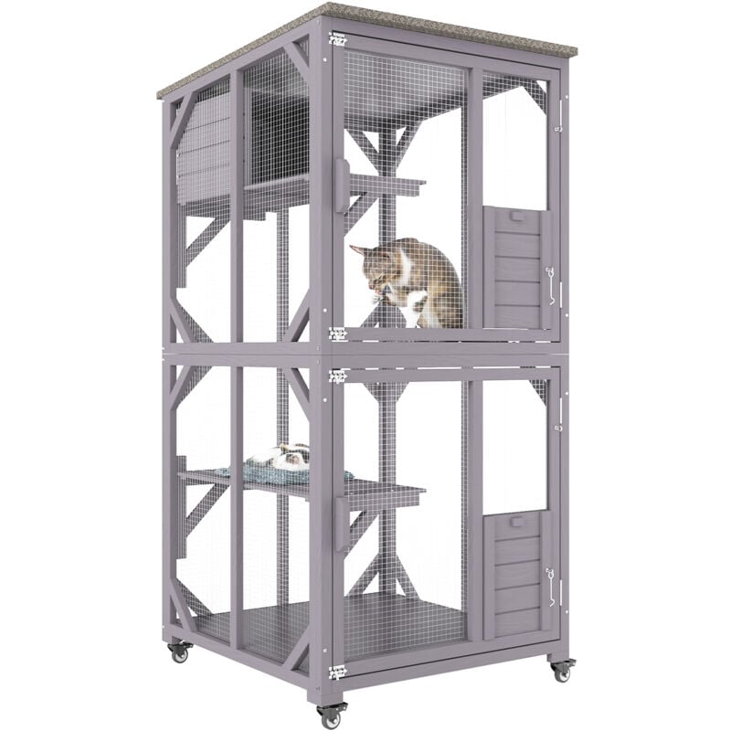 immagine 0 del prodotto mophorn cuccia per gatti all aperto, 3 tier large catio con ruote girevoli a 360 , 2 piattaforme, box di riposo, grande porta d ingresso, 29,9 x 34