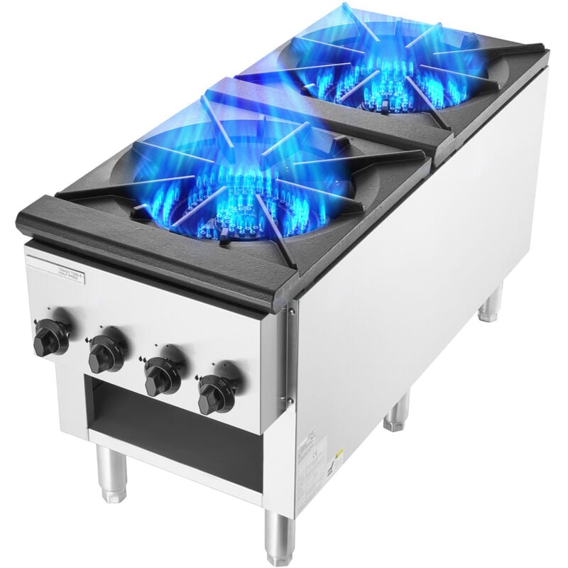 foto del prodotto mophorn cucina a gas commerciale da 52 kw con 2 bruciatori, propano e gas naturale, piastra riscaldante da banco in acciaio inossidabile,