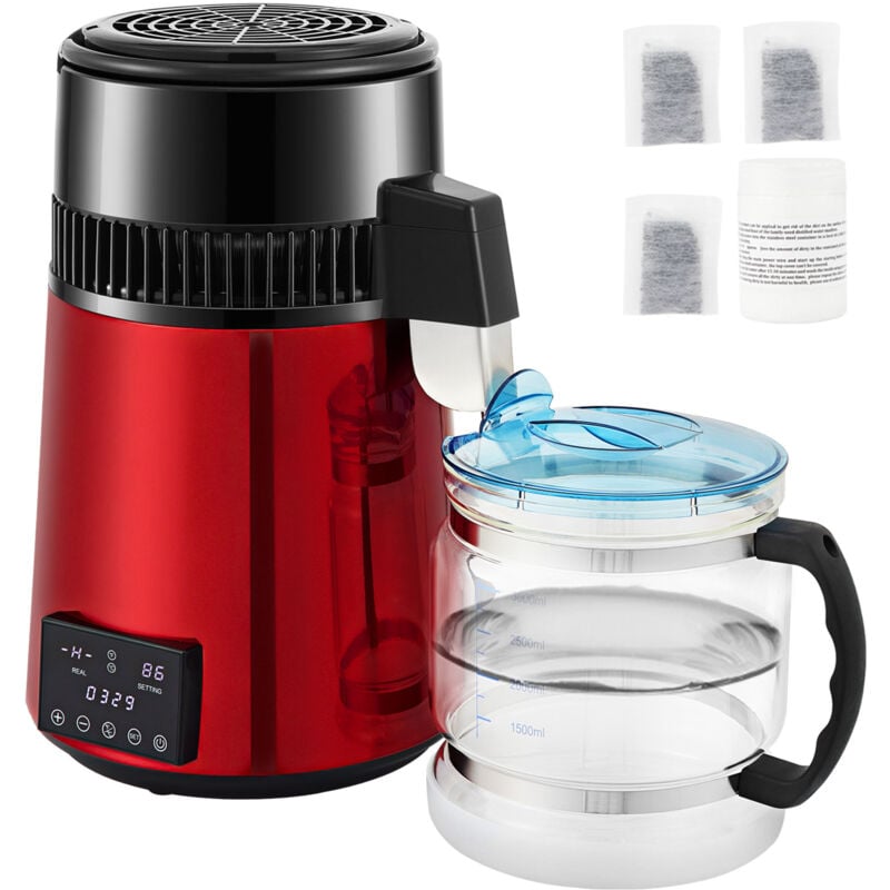 foto del prodotto mophorn distillatore d acqua, 1 l h, capacit 4l con timer 0 99h, purificatore da banco da 750 w, caraffa in vetro, polvere detergente e 3