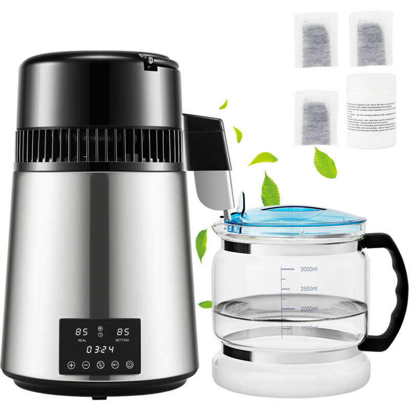immagine 0 del prodotto mophorn distillatore deacqua da 4 litri, 1 l ora, purificatore da banco 750 w con doppio display della temperatura, timer 0 99 ore, caraffa in vetro,