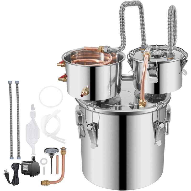foto del prodotto mophorn distillatore moonshine still da 3 galloni, distillatore d acqua in acciaio inossidabile da 12 litri con tubo di rame, pompa di