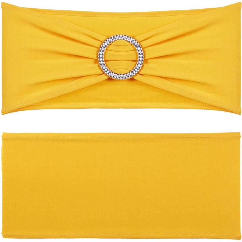 foto del prodotto mophorn elasticizzato spandex coprisedia, coprisedia con fibbia rotonda e fasce elastiche. 50 pezzi giallo oro per matrimonio, festa e altro