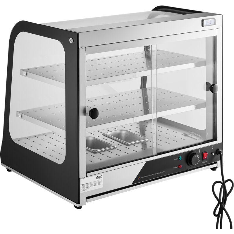 foto del prodotto mophorn espositore scaldavivande commerciale 2 ripiani 850 w con vetro temperato e riscaldamento a vapore, controllo temperatura da 30 a 85 ,