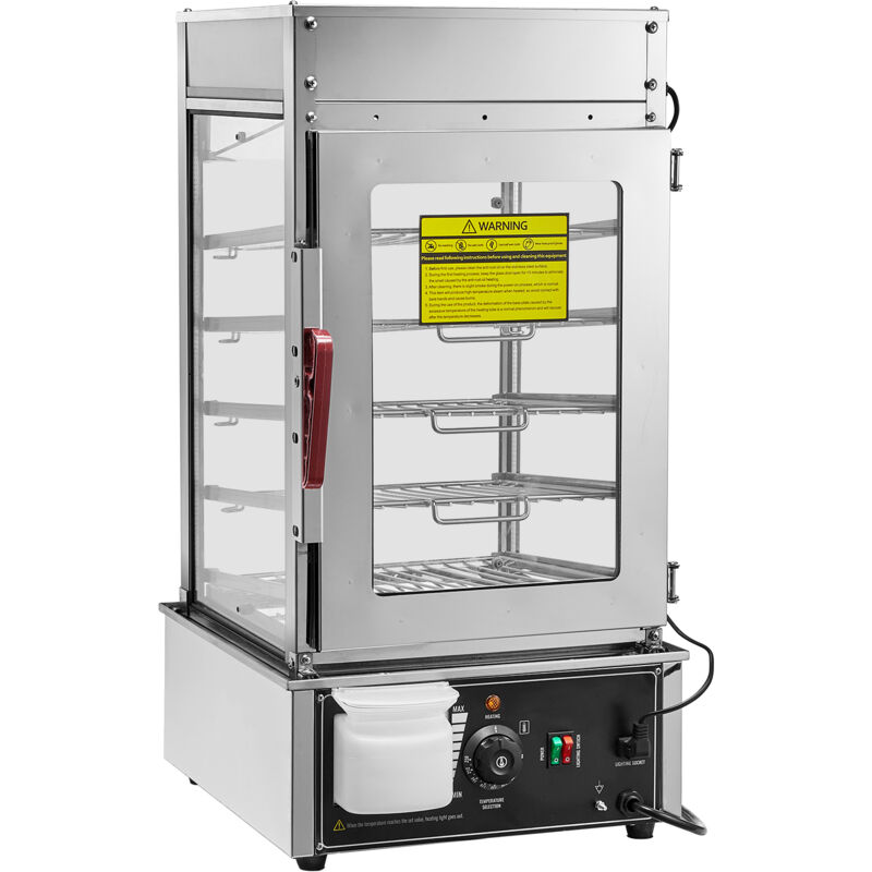 foto del prodotto mophorn espositore scaldavivande commerciale 5 ripiani 1200w, controllo temperatura 30 110 , scaldavivande in acciaio inox e vetro con led,