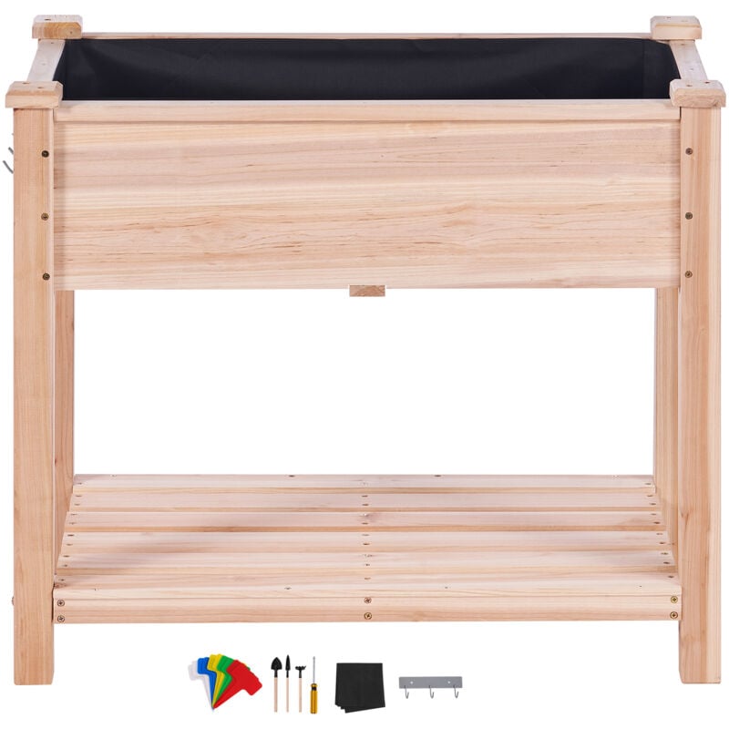 foto del prodotto mophorn fioriera rialzata da giardino esterno con ripiano in legno 86x46x76 cm per coltivazione di piante orto erbe, orto rialzato con ripiano in